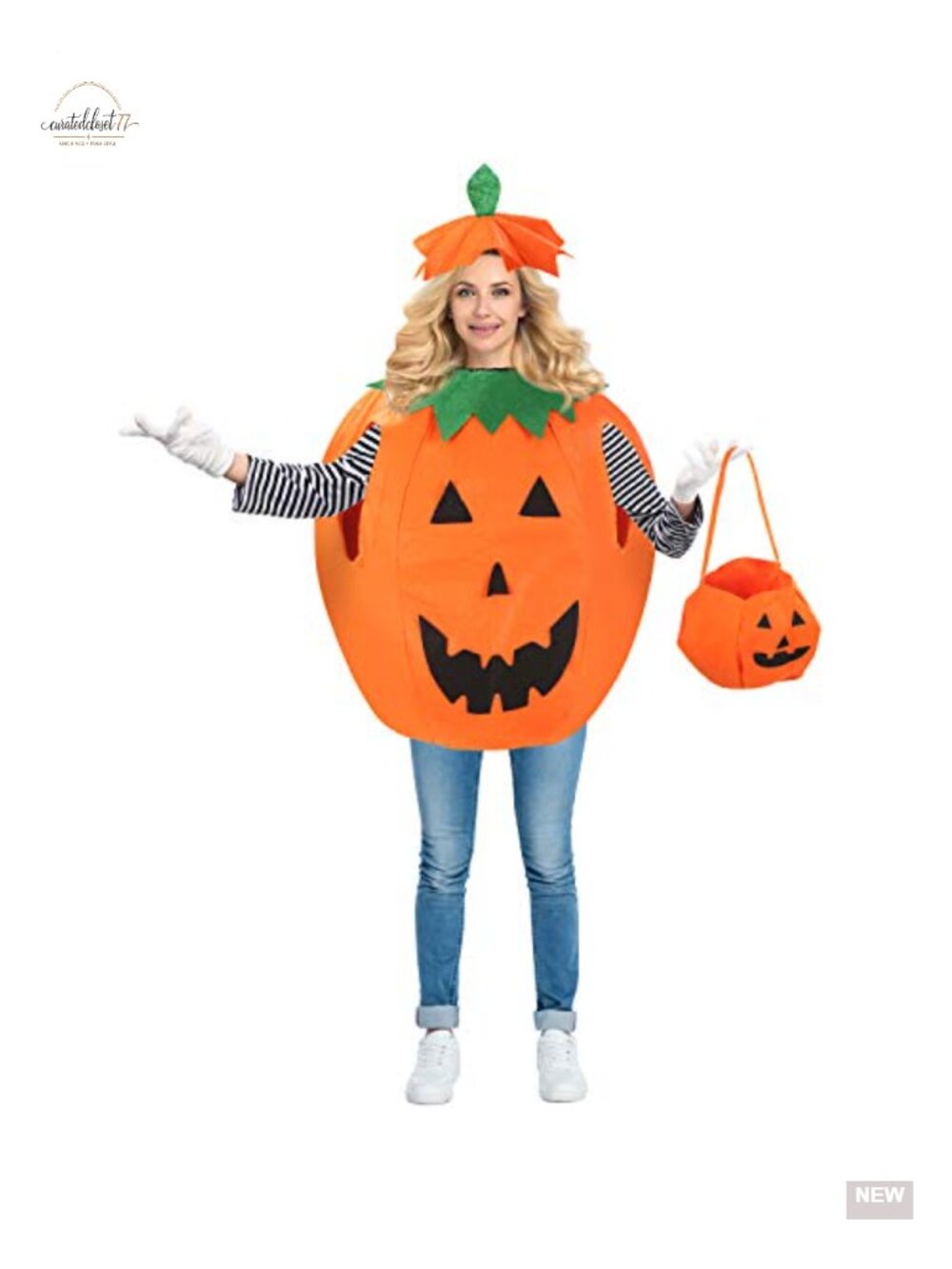 Pumpkin Costume Set Dress Hat Handbag Non-Woven Halloween Cosplay